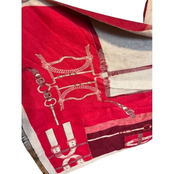 Mitchies Scarf Red Women Old Money Regal Equestrian Fox Fur Poms Luxury 80s - Picture 6 of 15